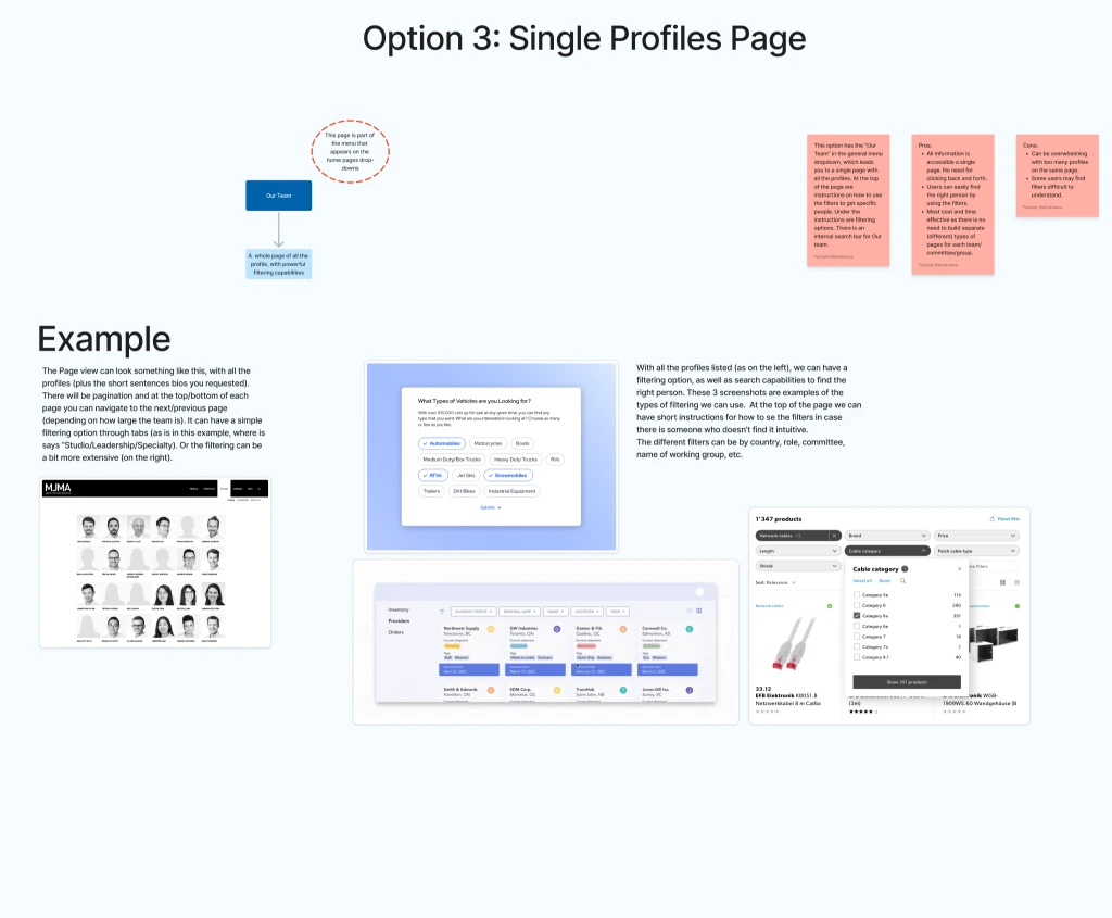 Team page design options